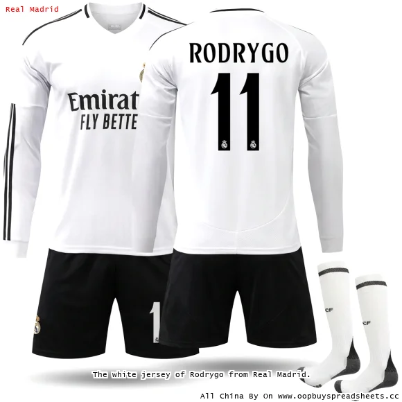 The white jersey of Rodrygo from Real Madrid.