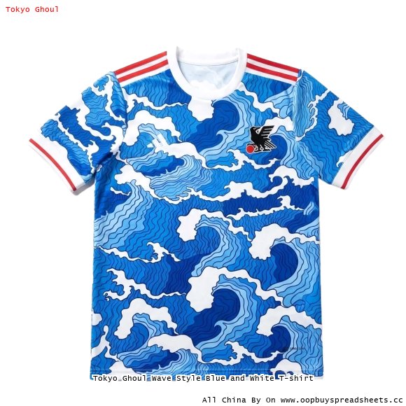 Tokyo Ghoul Wave Style Blue and White T-shirt