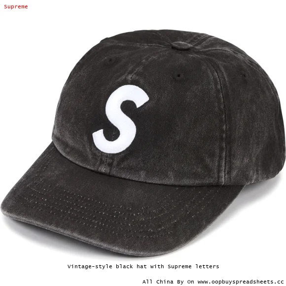 Vintage-style black hat with Supreme letters