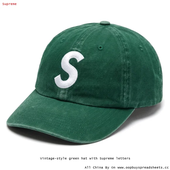 Vintage-style green hat with Supreme letters