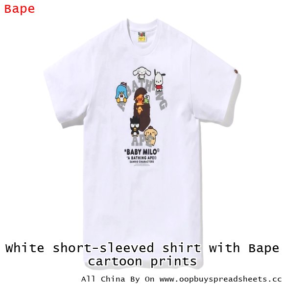 White short-sleeved shirt with Bape cartoon prints