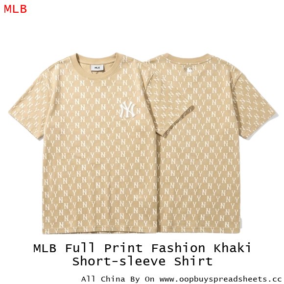 MLB Full Print Fashion Khaki Short-sleeve Shirt
