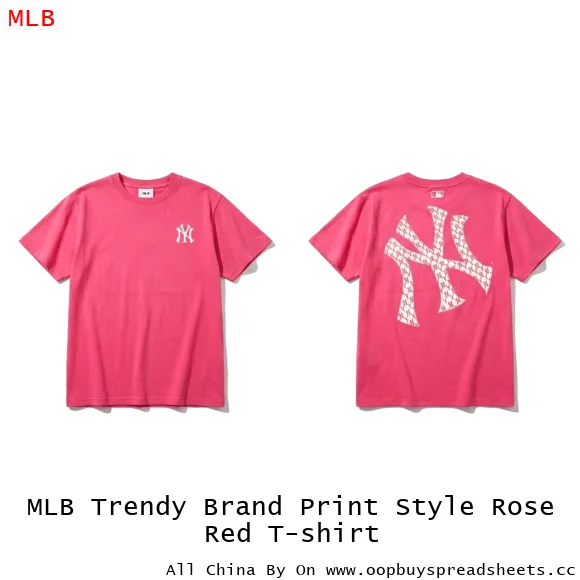 MLB Trendy Brand Print Style Rose Red T-shirt