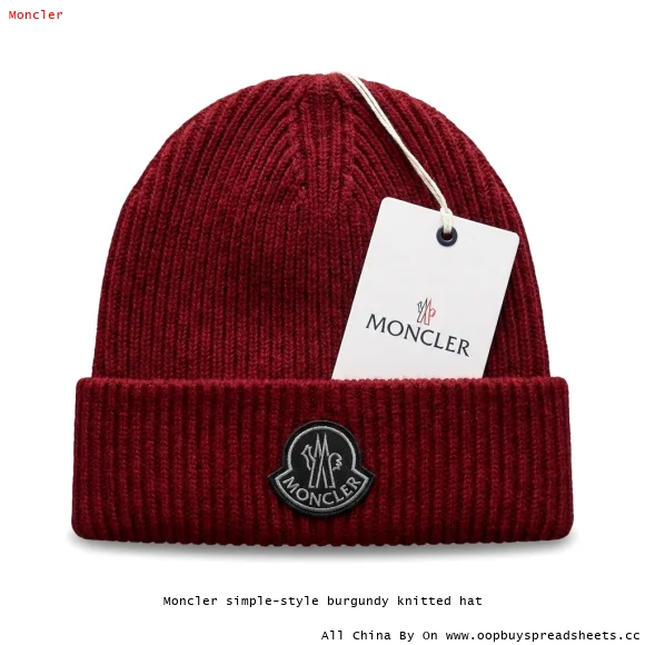 Moncler simple-style burgundy knitted hat