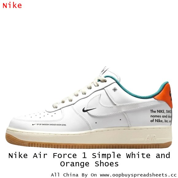 Nike Air Force 1 Simple White and Orange Shoes