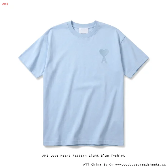 AMI Love Heart Pattern Light Blue T-shirt