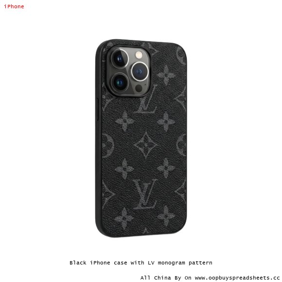 Black iPhone case with LV monogram pattern