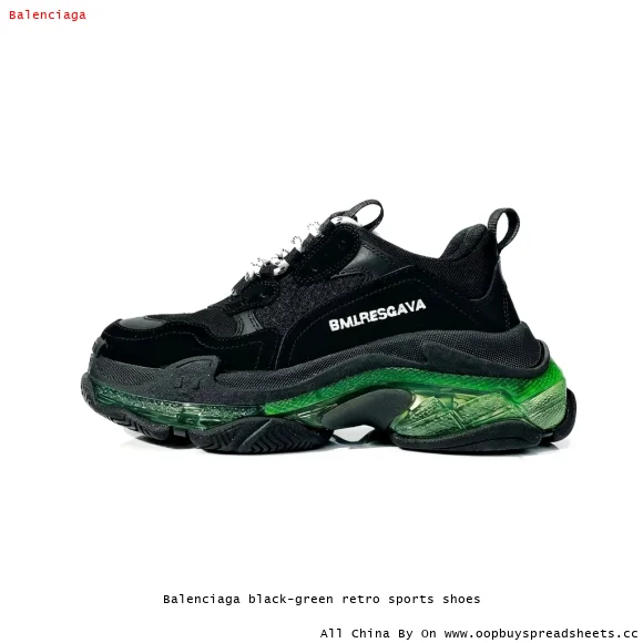 Balenciaga black-green retro sports shoes