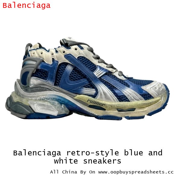Balenciaga retro-style blue and white sneakers