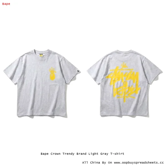 Bape Crown Trendy Brand Light Gray T-shirt