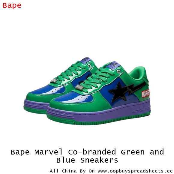Bape Marvel Co-branded Green and Blue Sneakers
