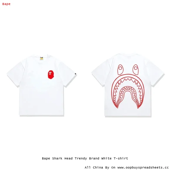 Bape Shark Head Trendy Brand White T-shirt