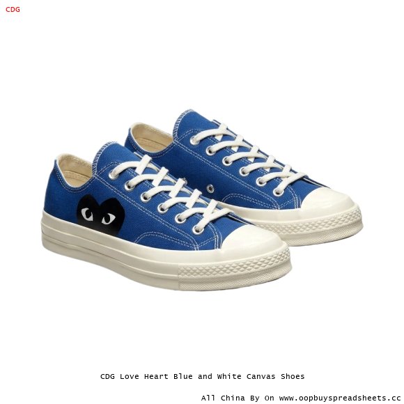 CDG Love Heart Blue and White Canvas Shoes
