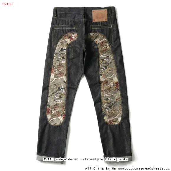 EVISU embroidered retro-style black pants