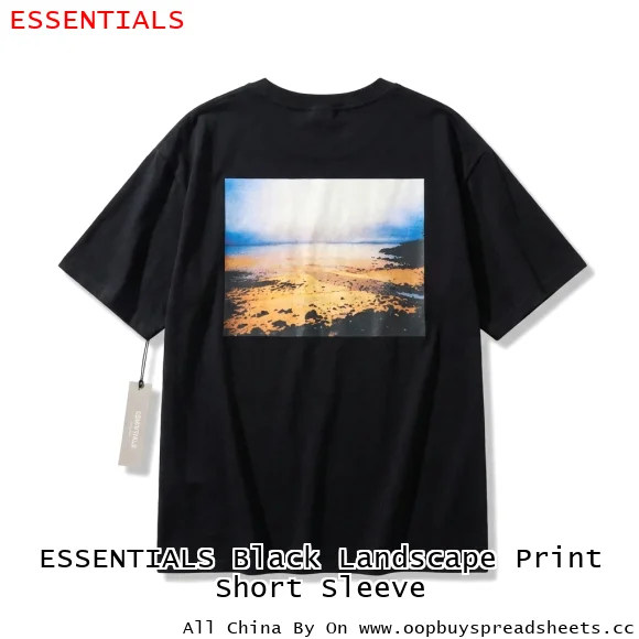 ESSENTIALS Black Landscape Print Short Sleeve