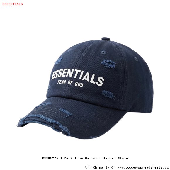 ESSENTIALS Dark Blue Hat with Ripped Style