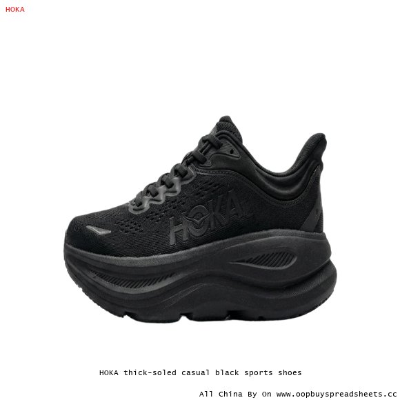 HOKA thick-soled casual black sports shoes