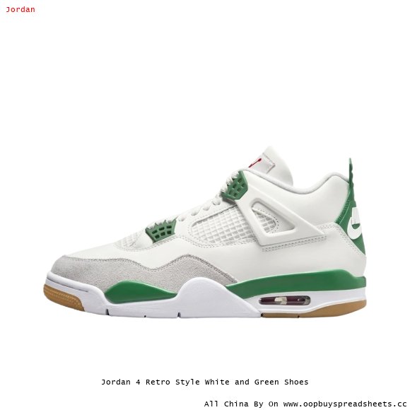 Jordan 4 Retro Style White and Green Shoes