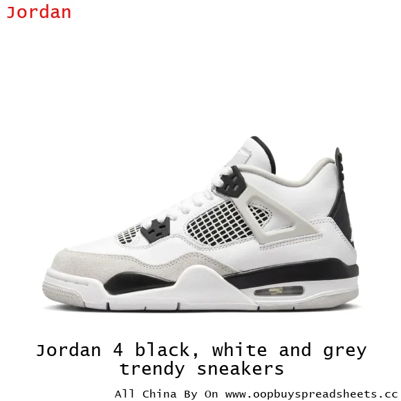 Jordan 4 black, white and grey trendy sneakers