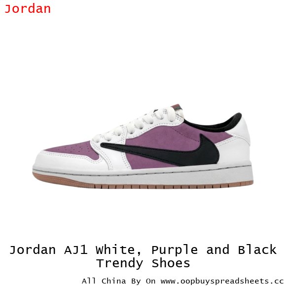 Jordan AJ1 White, Purple and Black Trendy Shoes
