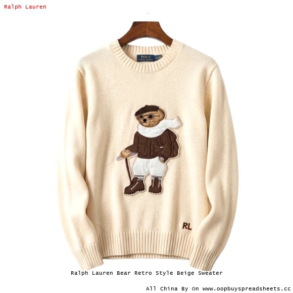 Ralph Lauren Bear Retro Style Beige Sweater