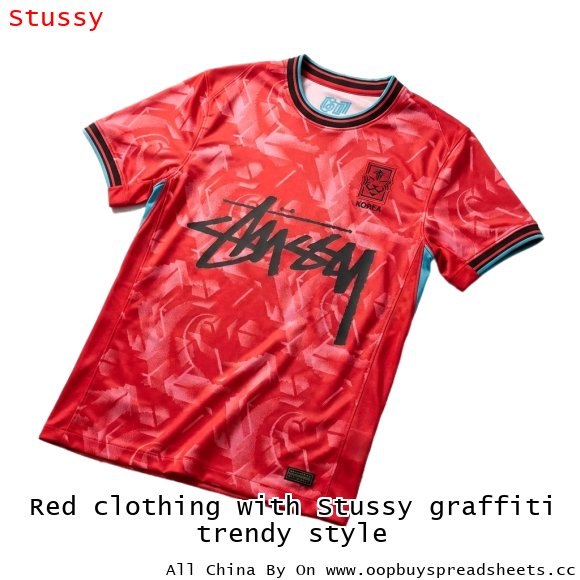 Red clothing with Stussy graffiti trendy style