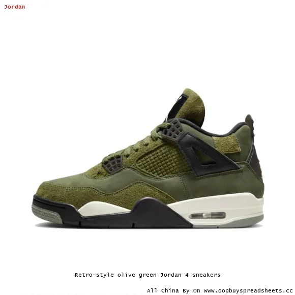 Retro-style olive green Jordan 4 sneakers