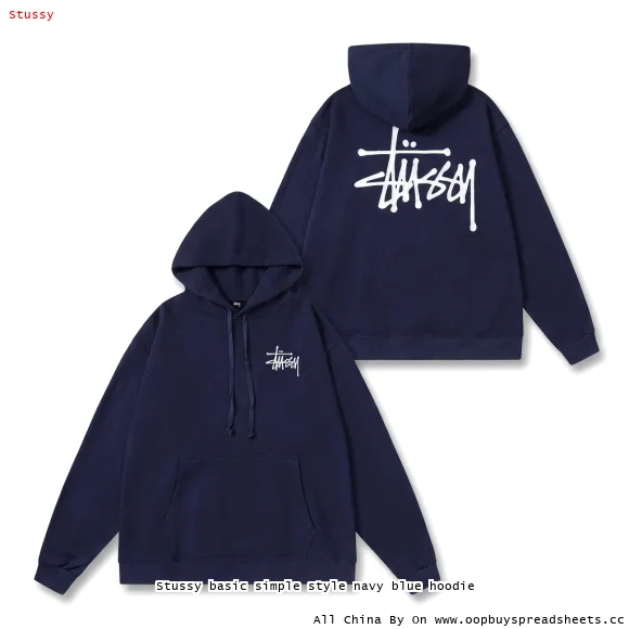 Stussy basic simple style navy blue hoodie