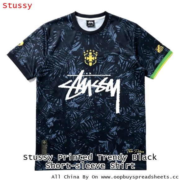 Stussy Printed Trendy Black Short-sleeve Shirt