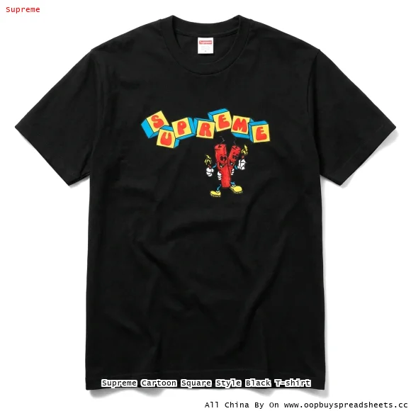 Supreme Cartoon Square Style Black T-shirt