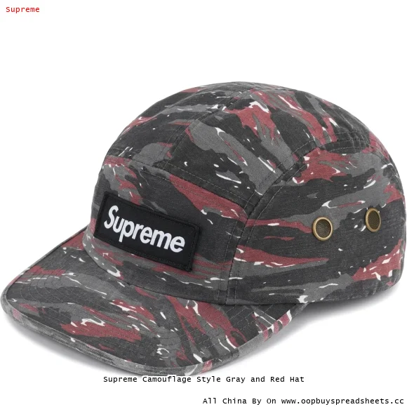 Supreme Camouflage Style Gray and Red Hat