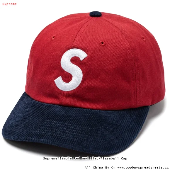 Supreme Simple Red and Black Baseball Cap