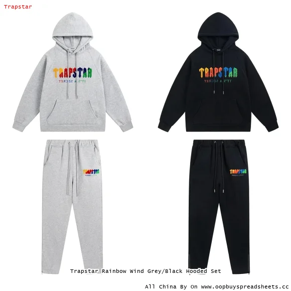 Trapstar Rainbow Wind Grey/Black Hooded Set