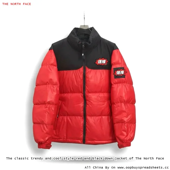 The classic trendy and cool style red and black down jacket of The North Face