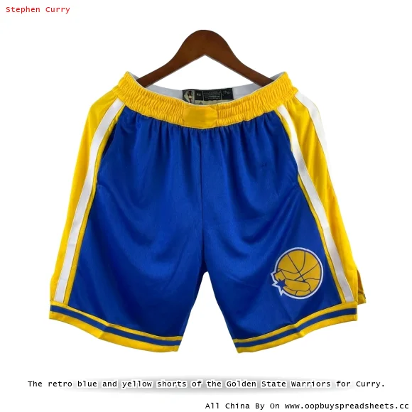 The retro blue and yellow shorts of the Golden State Warriors for Curry.