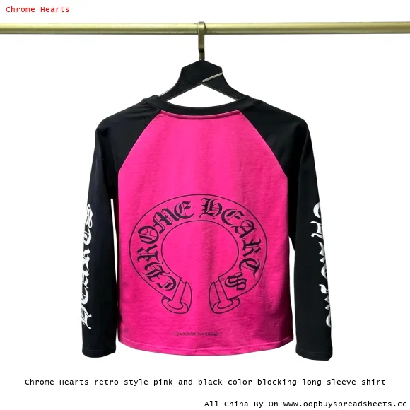 Chrome Hearts retro style pink and black color-blocking long-sleeve shirt