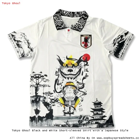 Tokyo Ghoul Black and White Short-sleeved Shirt with a Japanese Style