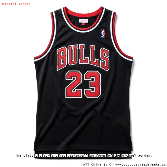 The classic black and red basketball uniforms of the Michael Jordan.