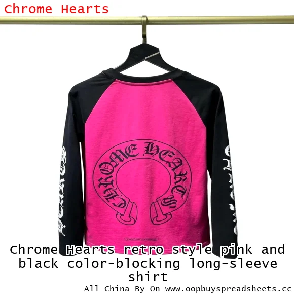 Chrome Hearts retro style pink and black color-blocking long-sleeve shirt