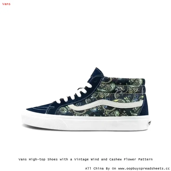 Vans High-top Shoes with a Vintage Wind and Cashew Flower Pattern