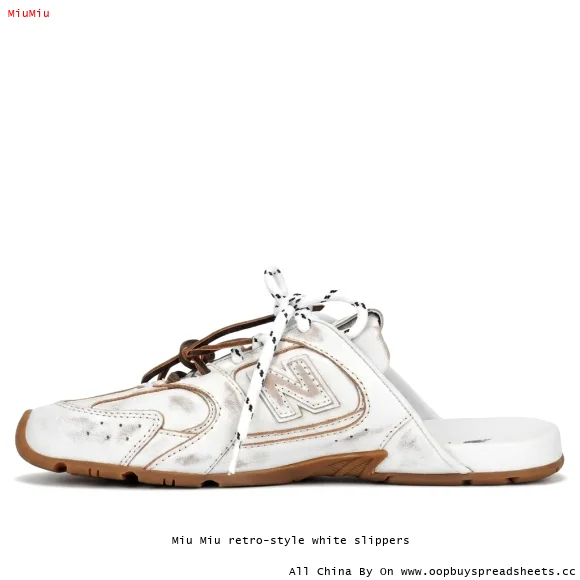 Miu Miu retro-style white slippers