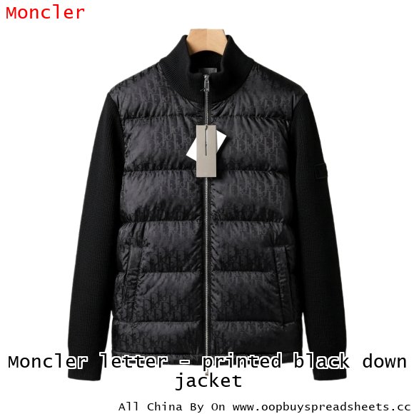 Moncler letter - printed black down jacket