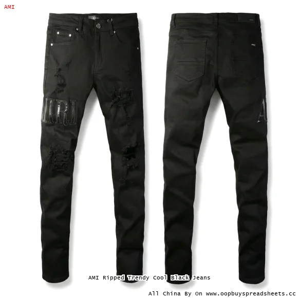 AMI Ripped Trendy Cool Black Jeans