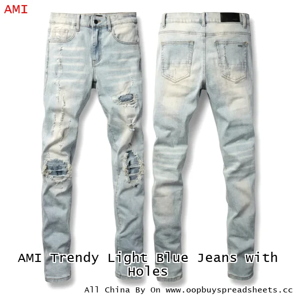 AMI Trendy Light Blue Jeans with Holes