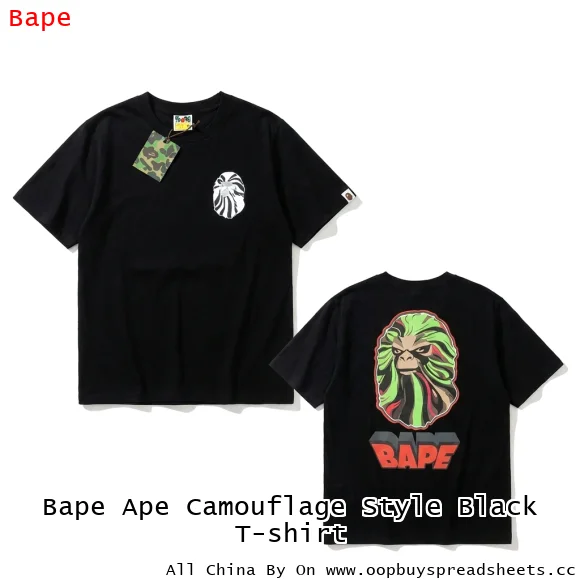 Bape Ape Camouflage Style Black T-shirt