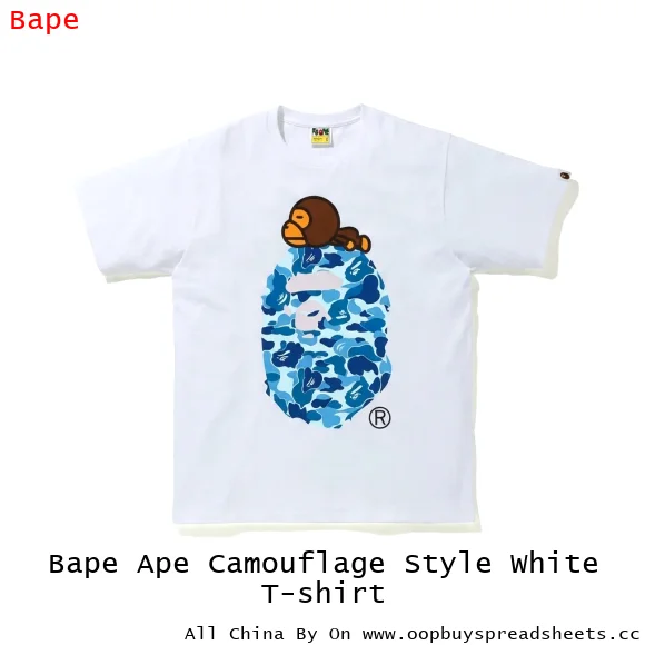 Bape Ape Camouflage Style White T-shirt