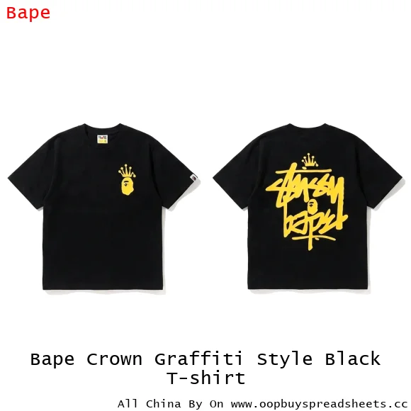 Bape Crown Graffiti Style Black T-shirt