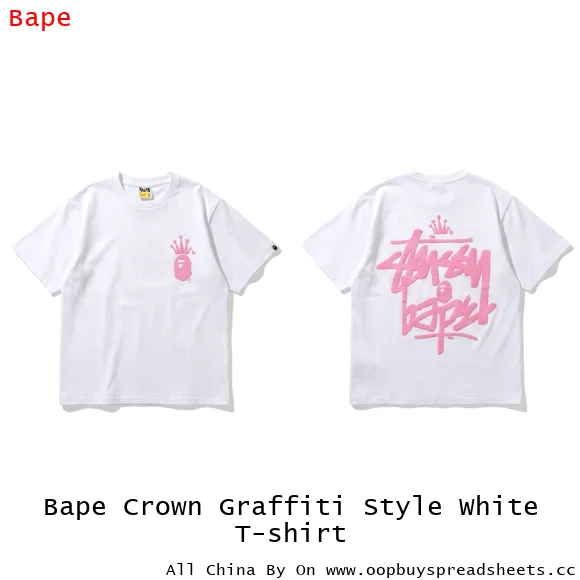 Bape Crown Graffiti Style White T-shirt