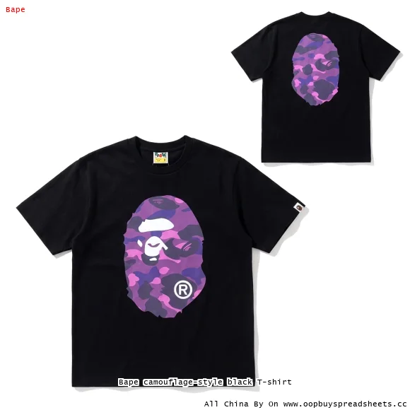 Bape camouflage-style black T-shirt