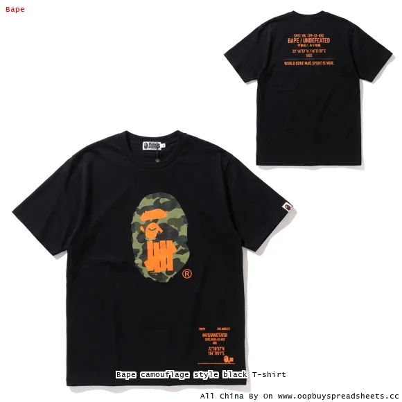 Bape camouflage style black T-shirt